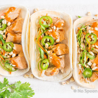 Thai Chicken Tacos {with Bean Sprout Slaw and Peanut Sauce}