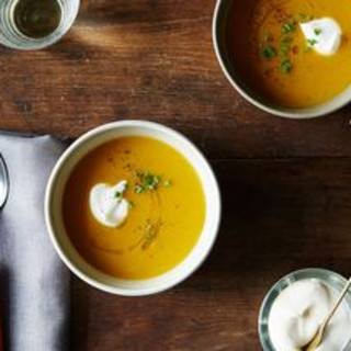 Thomas Keller's Butternut Soup with Brown Butter, Sage, and Nutmeg Crème Fr