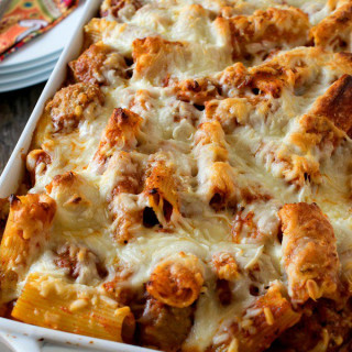 Three Cheese Baked Ziti With Meatballs and Sausage