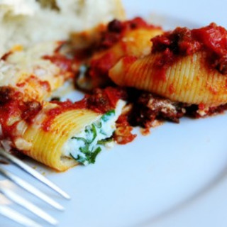 Three Cheese Stuffed Shells with Meat Sauce