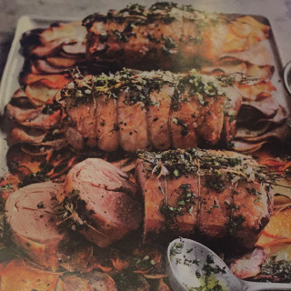 Thyme roasted lamb with sweet potato and oregano salsa verde 
