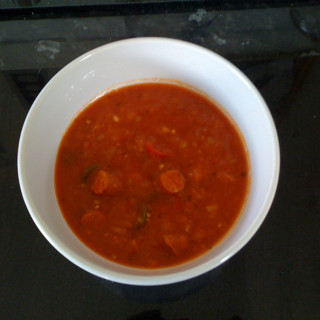Tomato, Chilli and Debrecziner Sausage soup