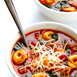 Tortellini Soup with Italian Sausage, Spinach and Tomatoes
