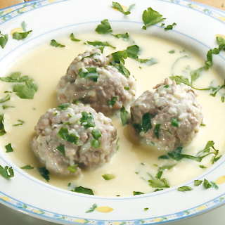 Traditional Greek Meatball Soup (Giouvarlakia/ Youvarlakia) in Egg-lemon sa