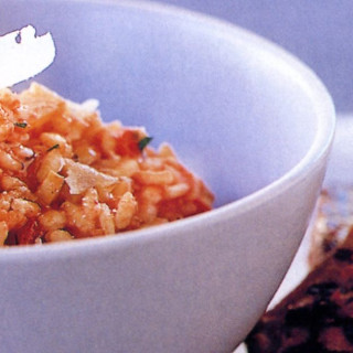 Triple tomato risotto with grilled cutlets