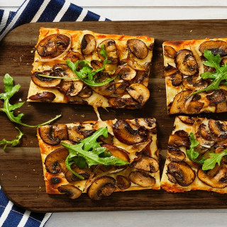 Truffled Mushroom Flatbreads with Shallot and a Green Side Salad