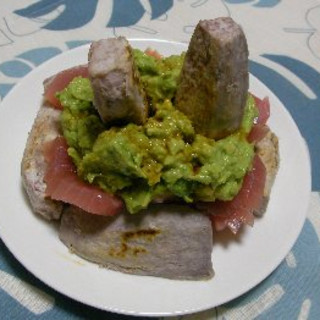 Tuna with Avocado And Wasabi Compote And Chinese Taro Potat
