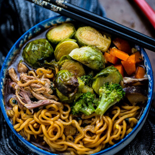 Turkey Ramen Noodle Soup with Brussels Sprouts