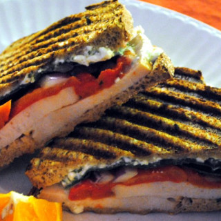 Turkey and Roasted Red Pepper Panini with Feta Sauce
