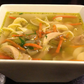 Uncle Butterball's Chicken Noodle Soup with drumsticks