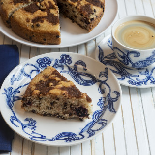 Vegan Chocolate Chip Coffee Cake with Cherries and Bacon