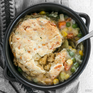 Vegetable Pot Pie Skillet with a Cheddar Biscuit Topping