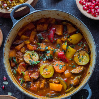Vegetable Tagine With Almond And Chickpea Couscous.