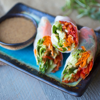 Veggie Spring Rolls with Peanut and Soy Free Dipping Sauce