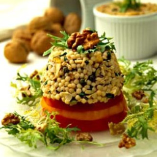 Walnut Couscous and Tuna Tower