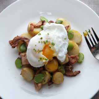 Warm Fava Bean and Chanterelle Salad with Poached Eggs