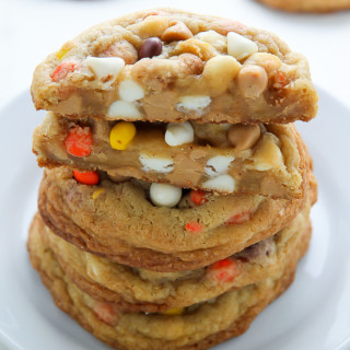 White Chocolate Reese’s Pieces Peanut Butter Chip Cookies