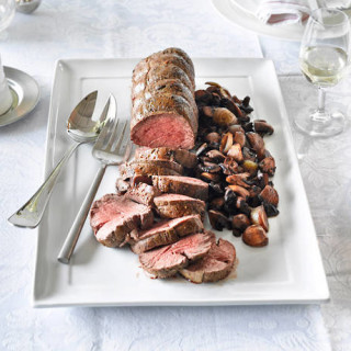 Whole Roast Fillet of Beef with Shallots and Mushrooms
