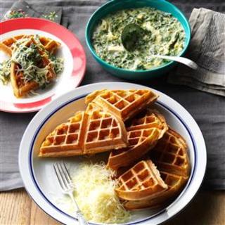 Whole Wheat Waffles with Chicken and Spinach Sauce Recipe