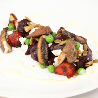 Wild Mushroom, Roasted Beet, and Goat Cheese Salad with Onion Purée