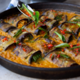 Yotam Ottolenghi's stuffed aubergine in curry and coconut dal