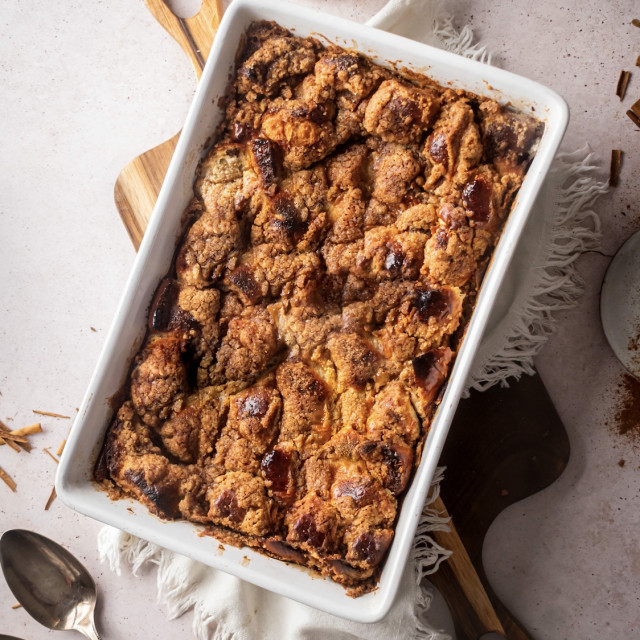 Overnight Eggnog French Toast Casserole with Streusel Topping
