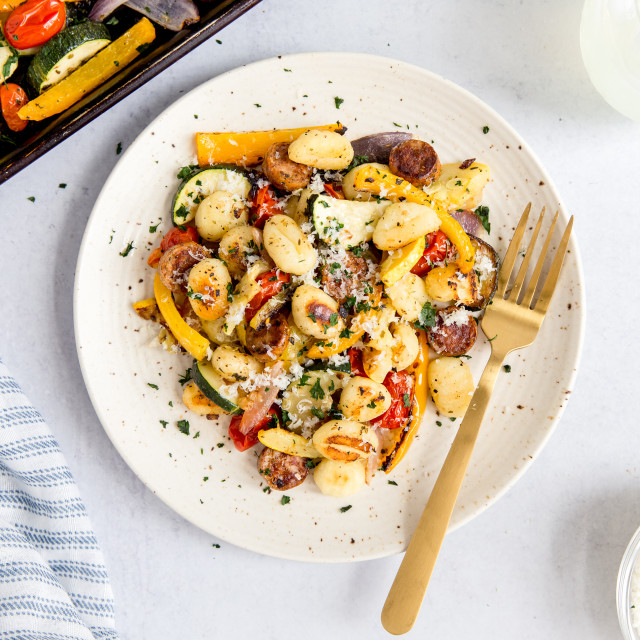 Sheet Pan Gnocchi with Roasted Summer Vegetables & Chicken Sausage