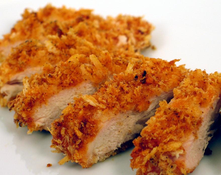 chicken breats dredged in mayo and panko
