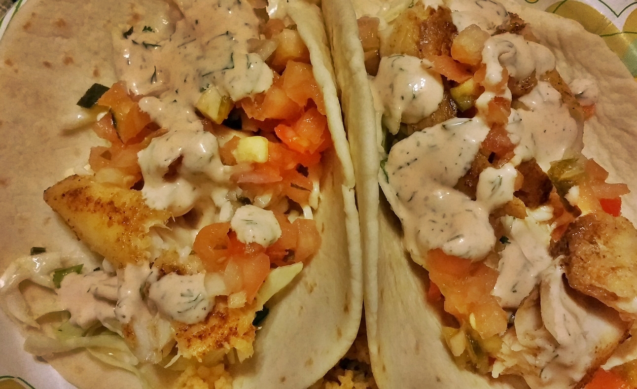 Seared Salmon Tacos with Honey-Lime Slaw + Sriracha Ranch ...