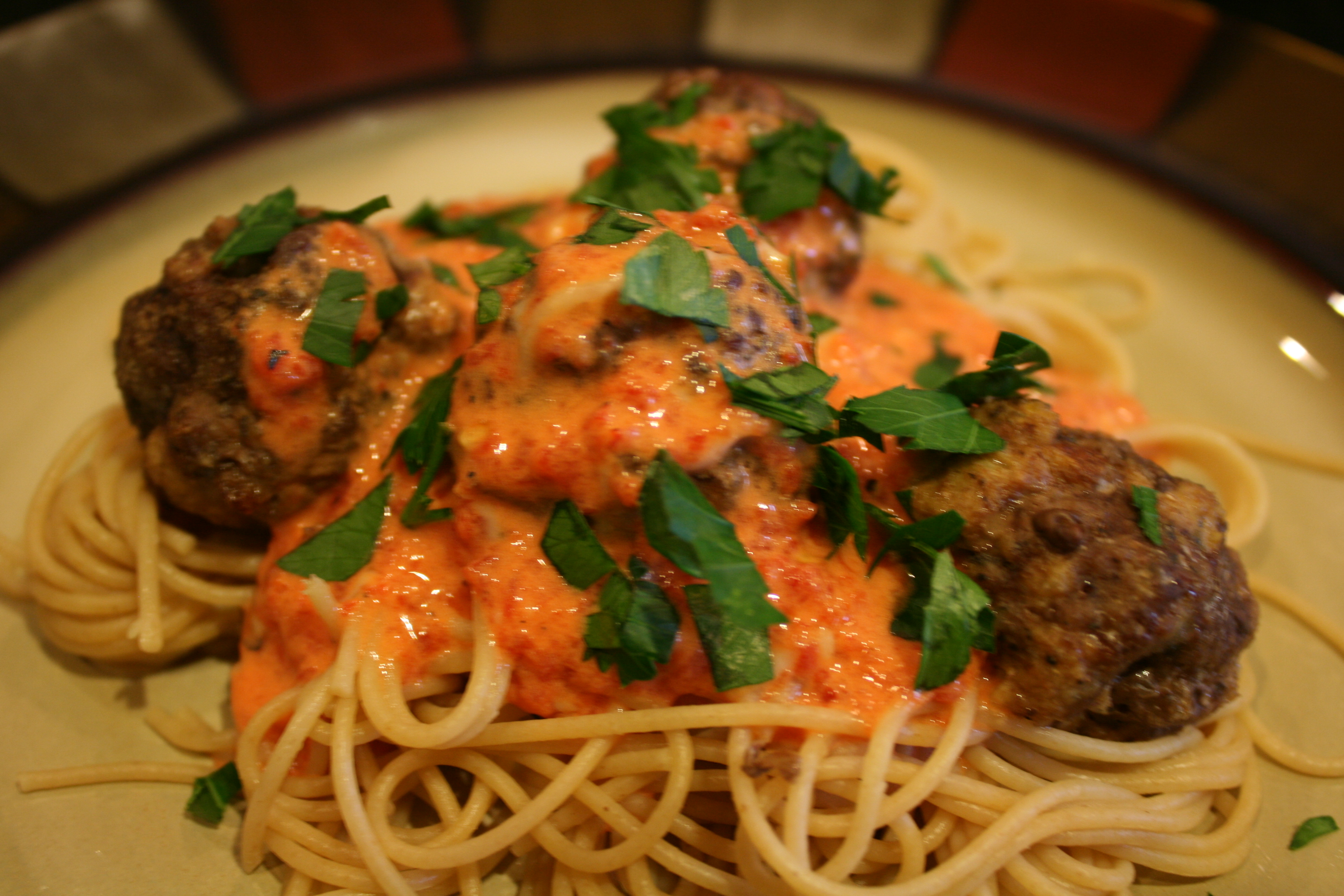 Spaghetti and Meatballs with Roasted Red Pepper Sauce BigOven