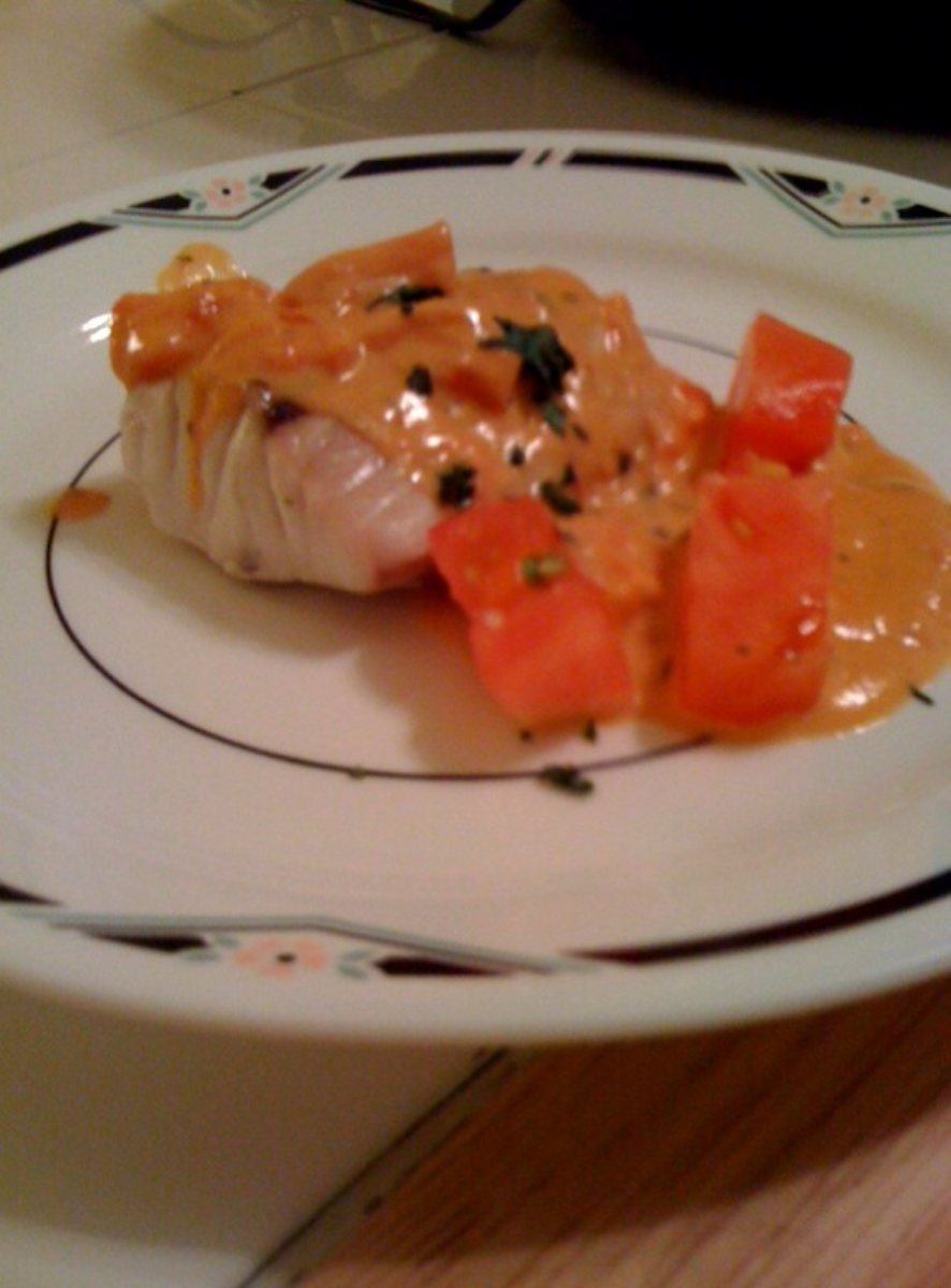 Striped Bass (Rockfish) with Tomato Basil Cream Sauce