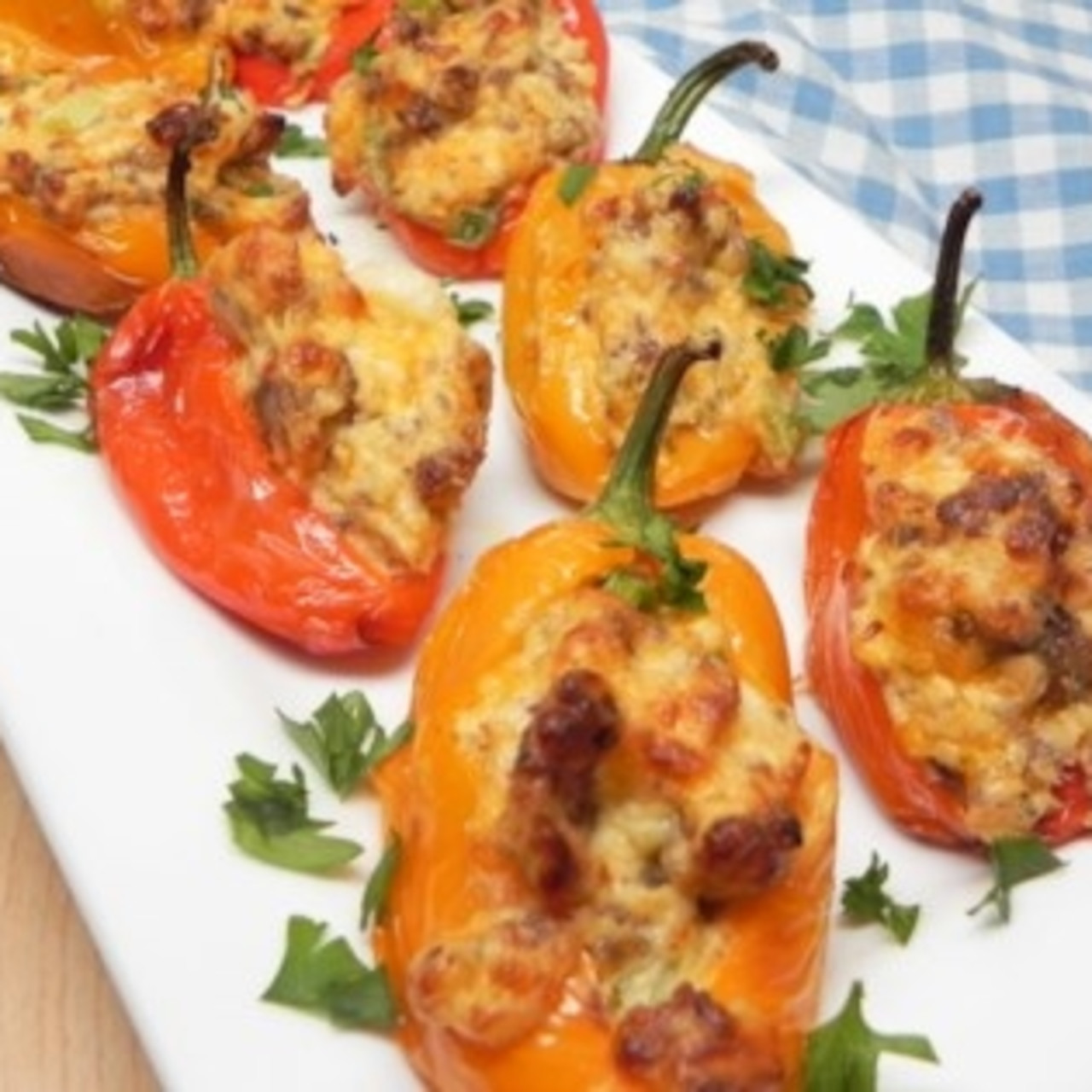 Air Fryer Mini Peppers Stuffed with Cheese and Sausage