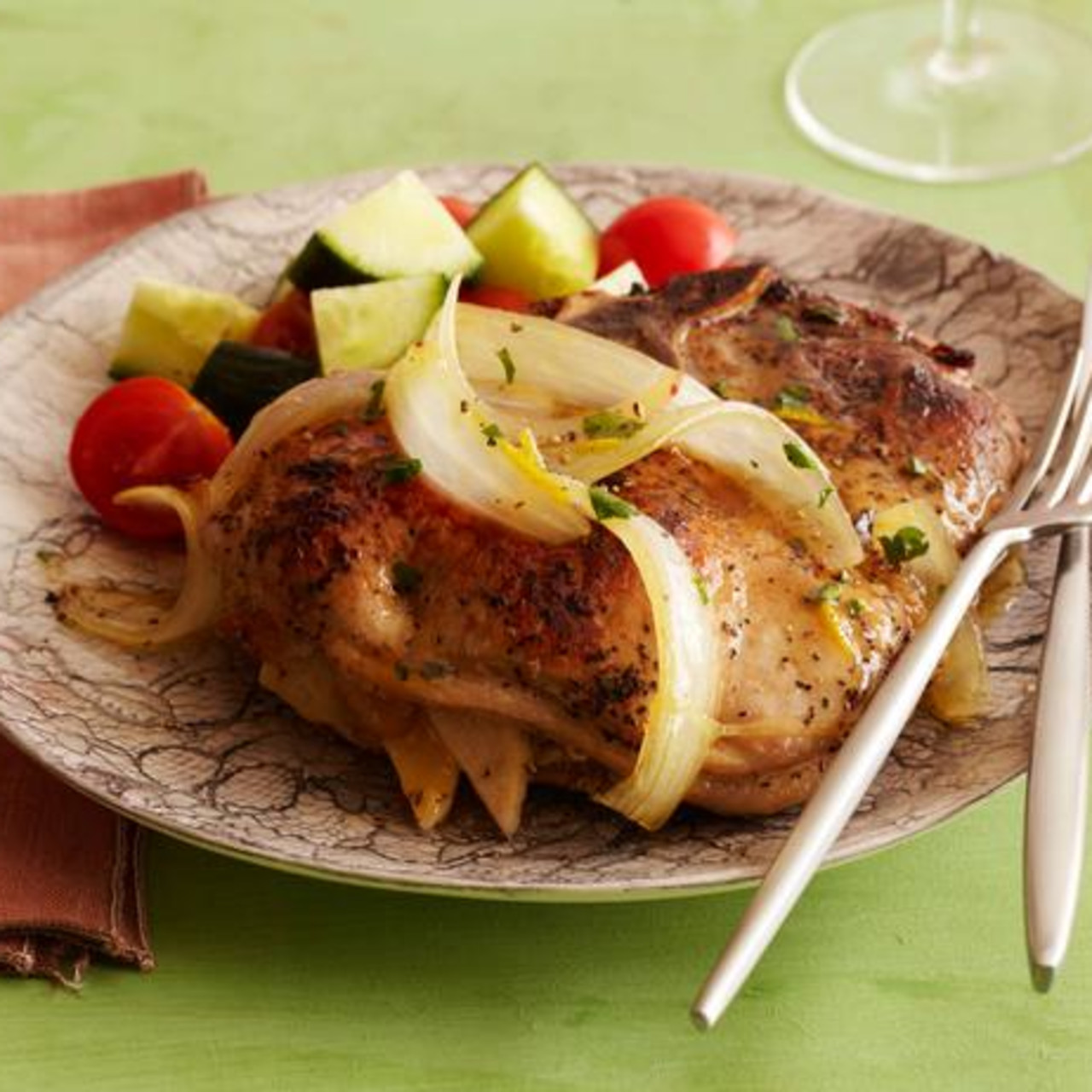 Apple and OnionStuffed Pork Chops with OrangePineapple Gravy