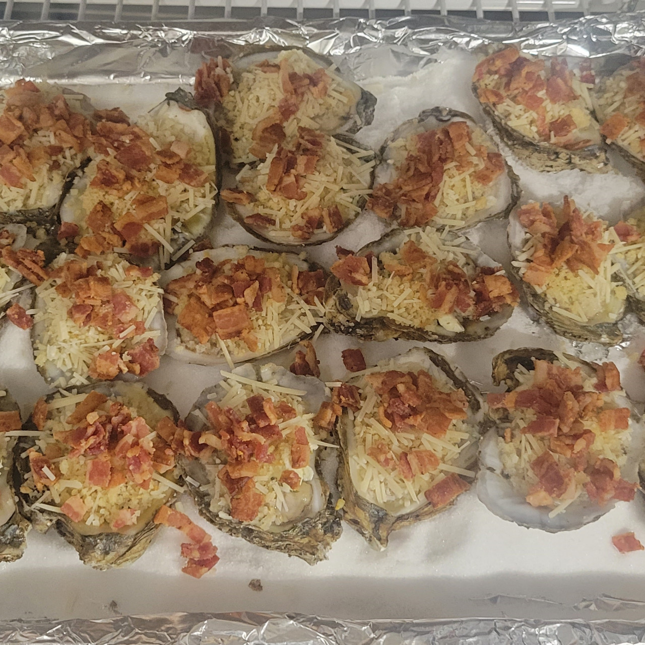 Baked Oysters W/Optional Bacon & Parmesan