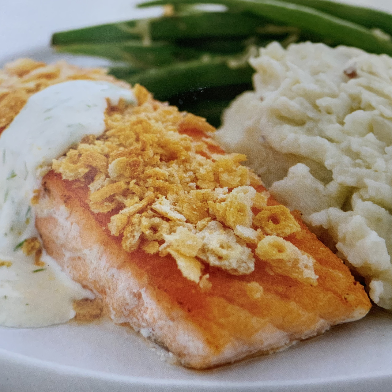 Baked Ritz Cracker Salmon with Lemon Dill Cream Sauce