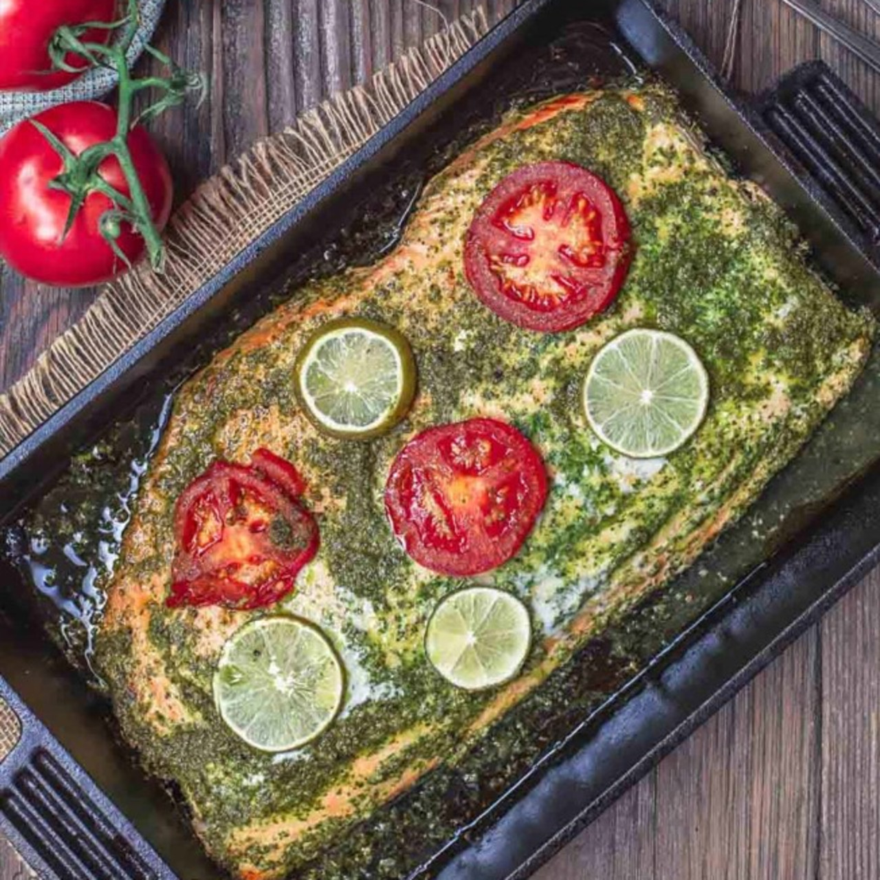 Baked Salmon w/Garlic Cilantro Sauce