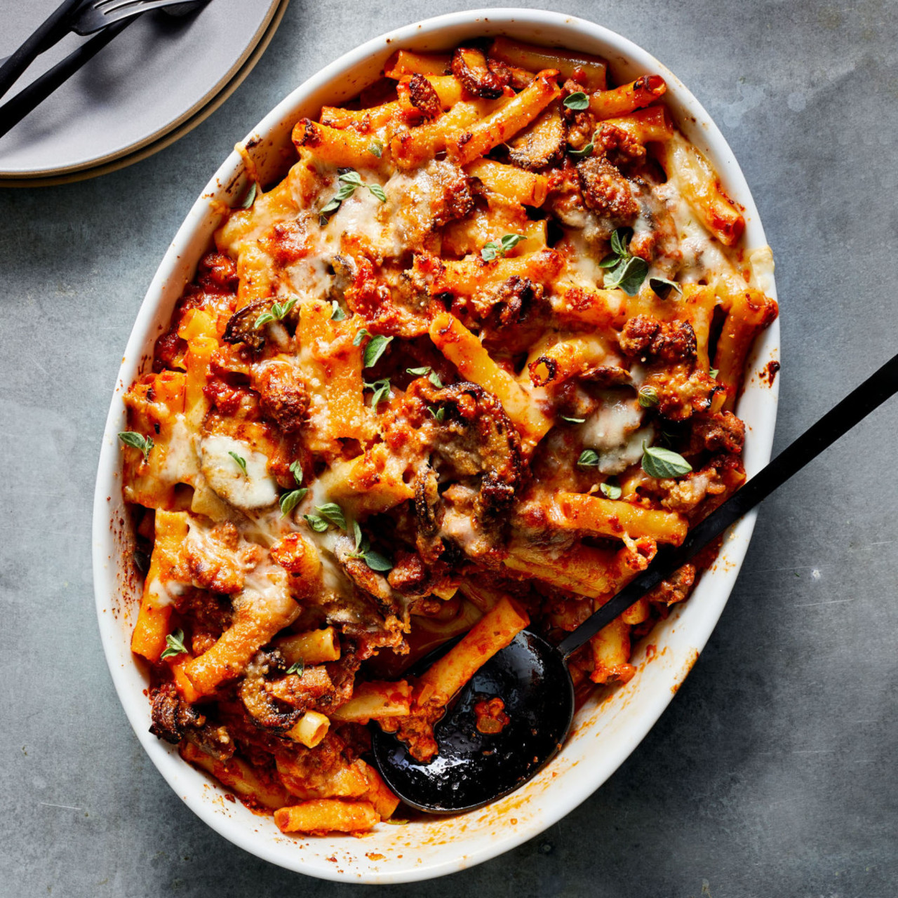 Baked Ziti w/Beef & Wild Mushroom Ragu