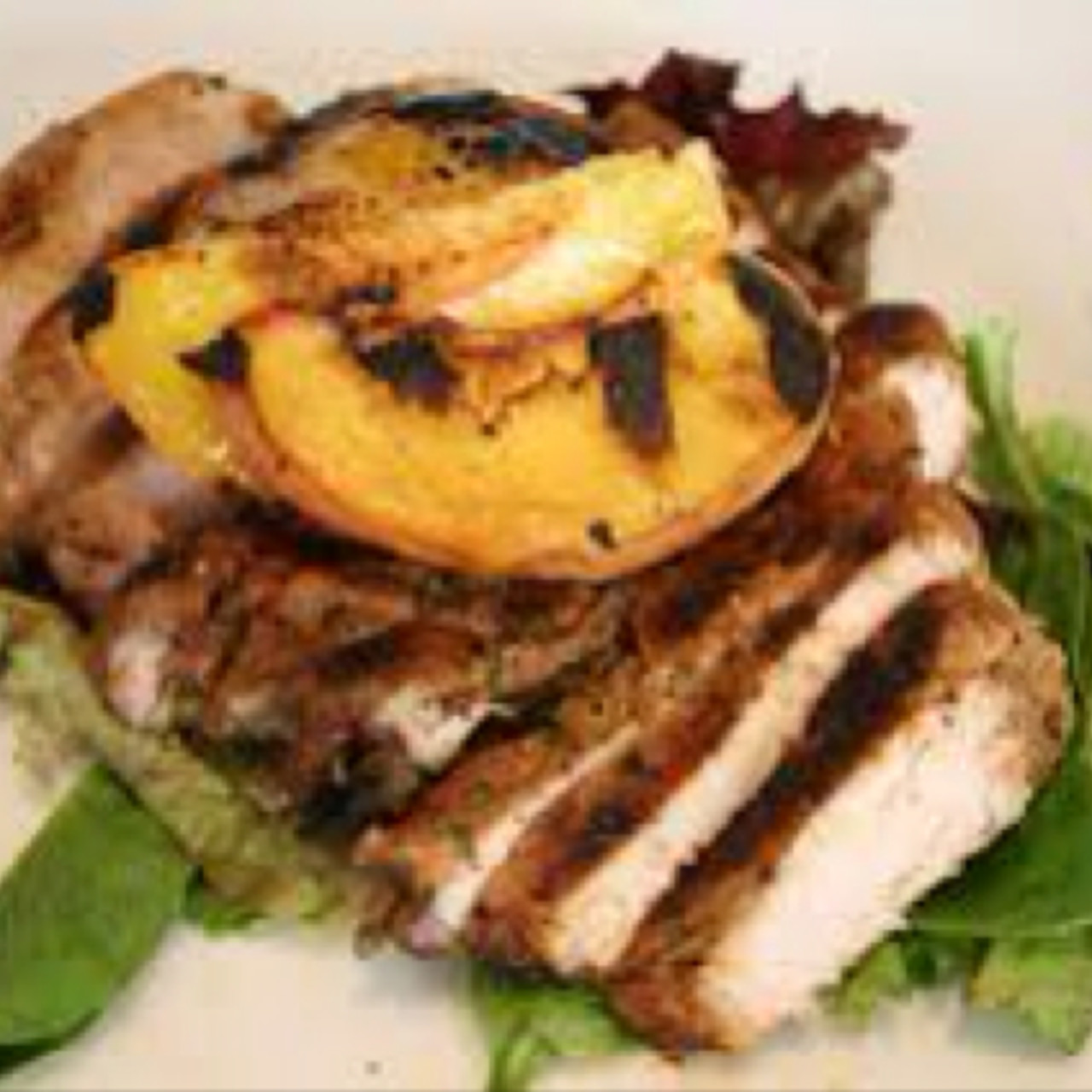 Balsamic marinated pork chops with grilled peaches