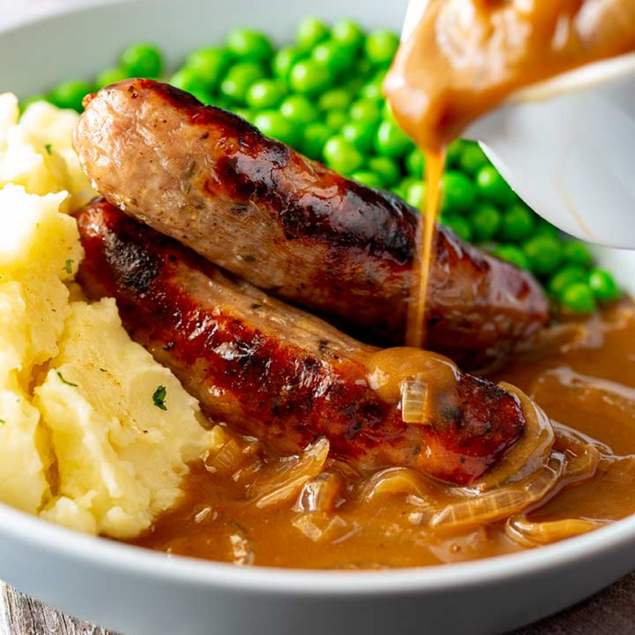 Bangers & Mash w/Onion Gravy