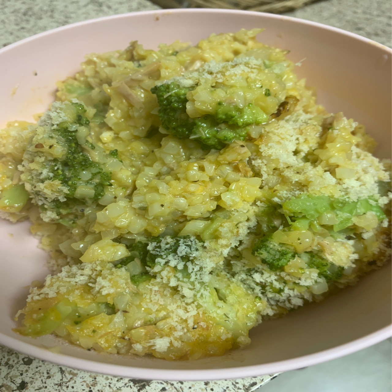 Cheesy Tuna and Broccoli Cauliflower Rice Casserole