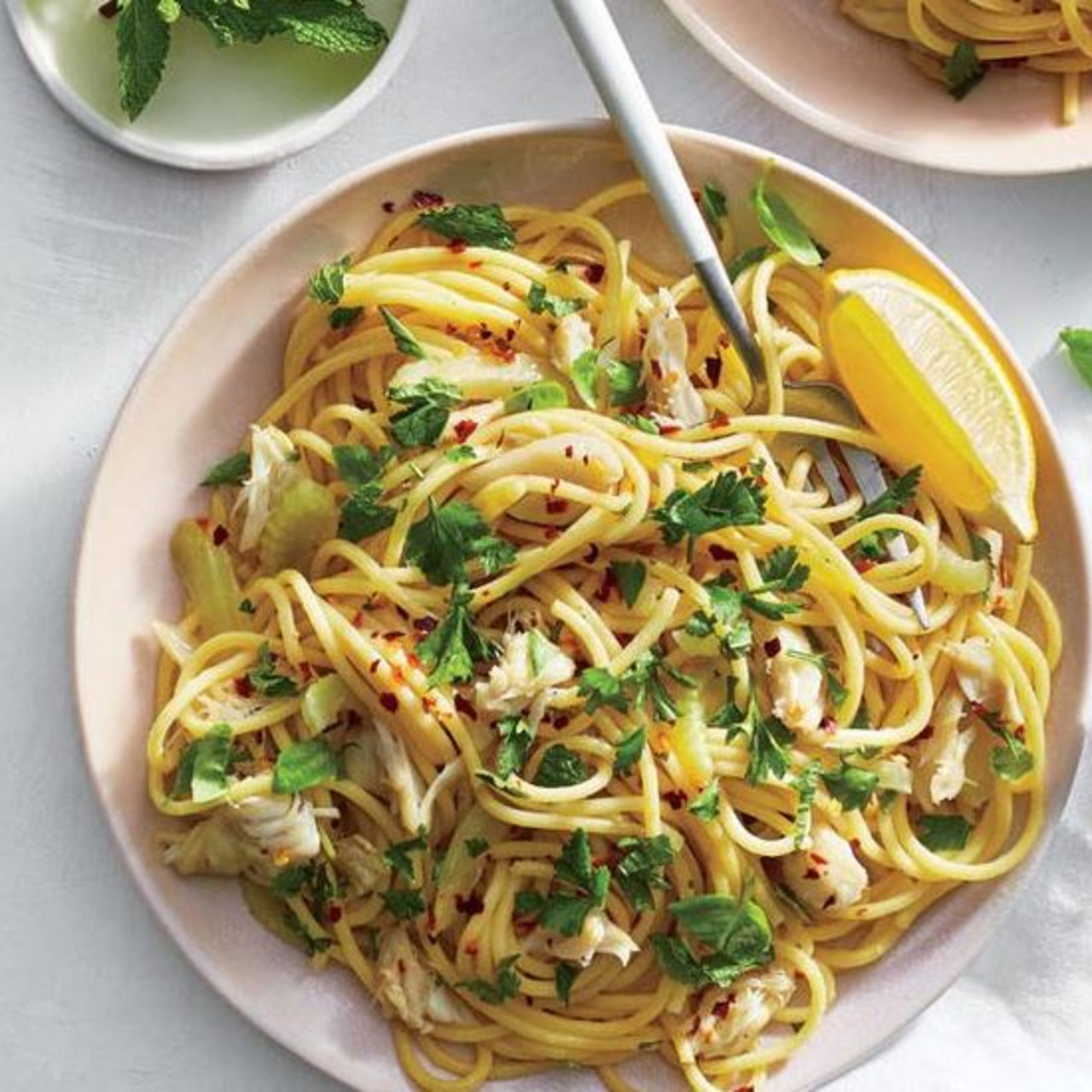 Crab, Fennel, and Basil Spaghetti
