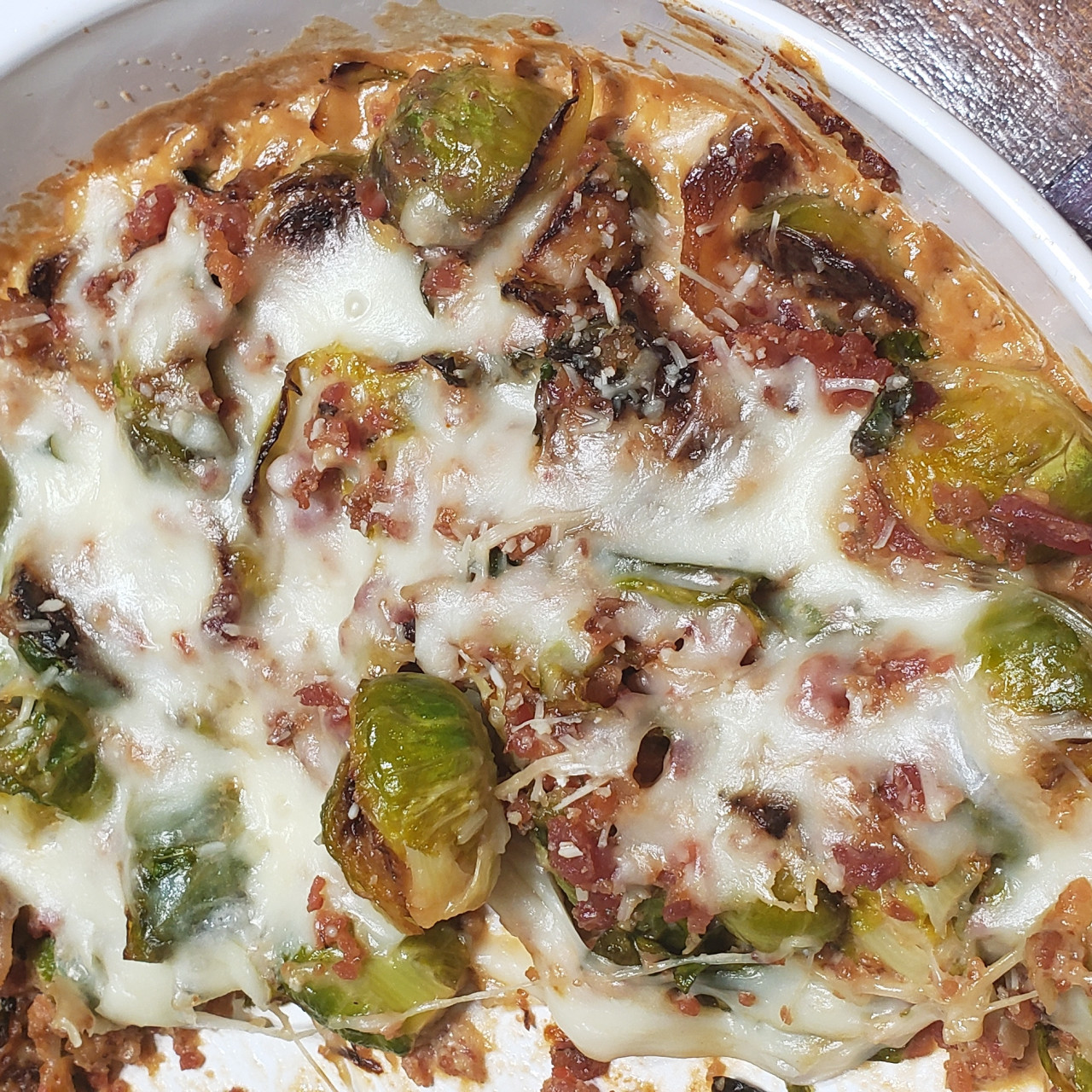 Creamy Garlic Parmesan Brussel Sprouts with Bacon