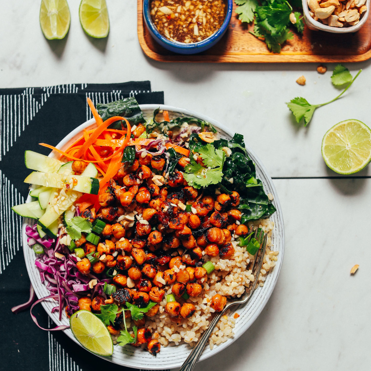 Crispy Miso Chickpea Bowls With Garlic Sesame Dressing