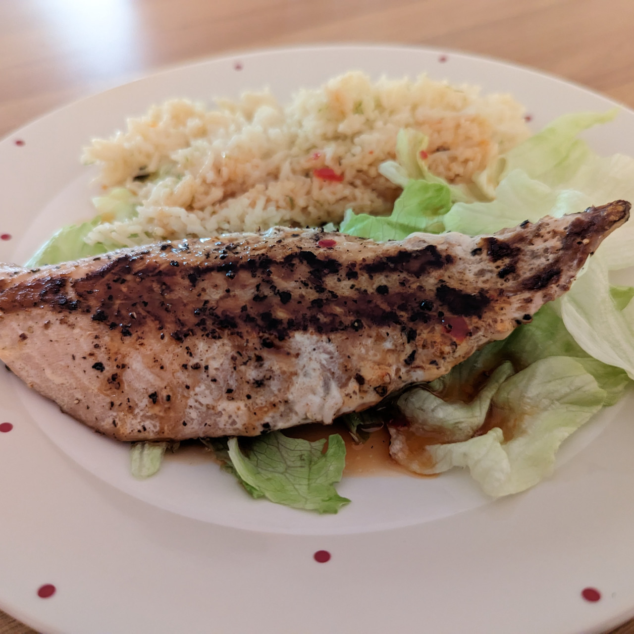 Crispy Sea Bass in a Sticky Asian Style Sauce with Lime Coriander Rice