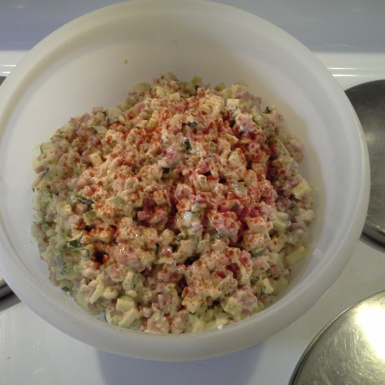 Cubed ham and squash salad. Great with crackers or bread!