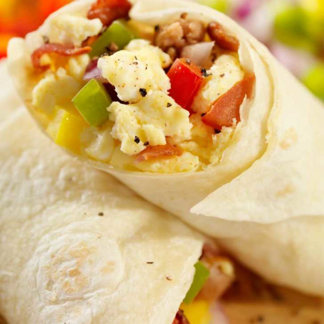 Egg, Ham, Cheese Bell & Pepper Breakfast Burritos