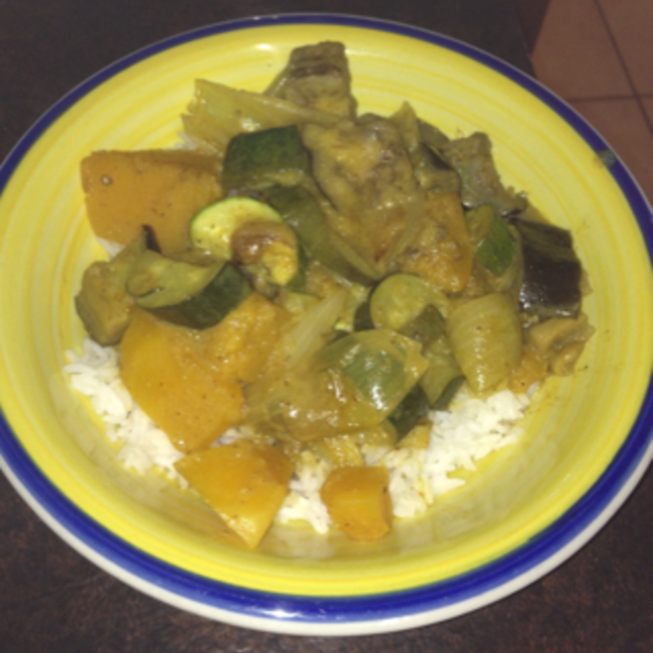 Eggplant, pumpkin & zucchini curry