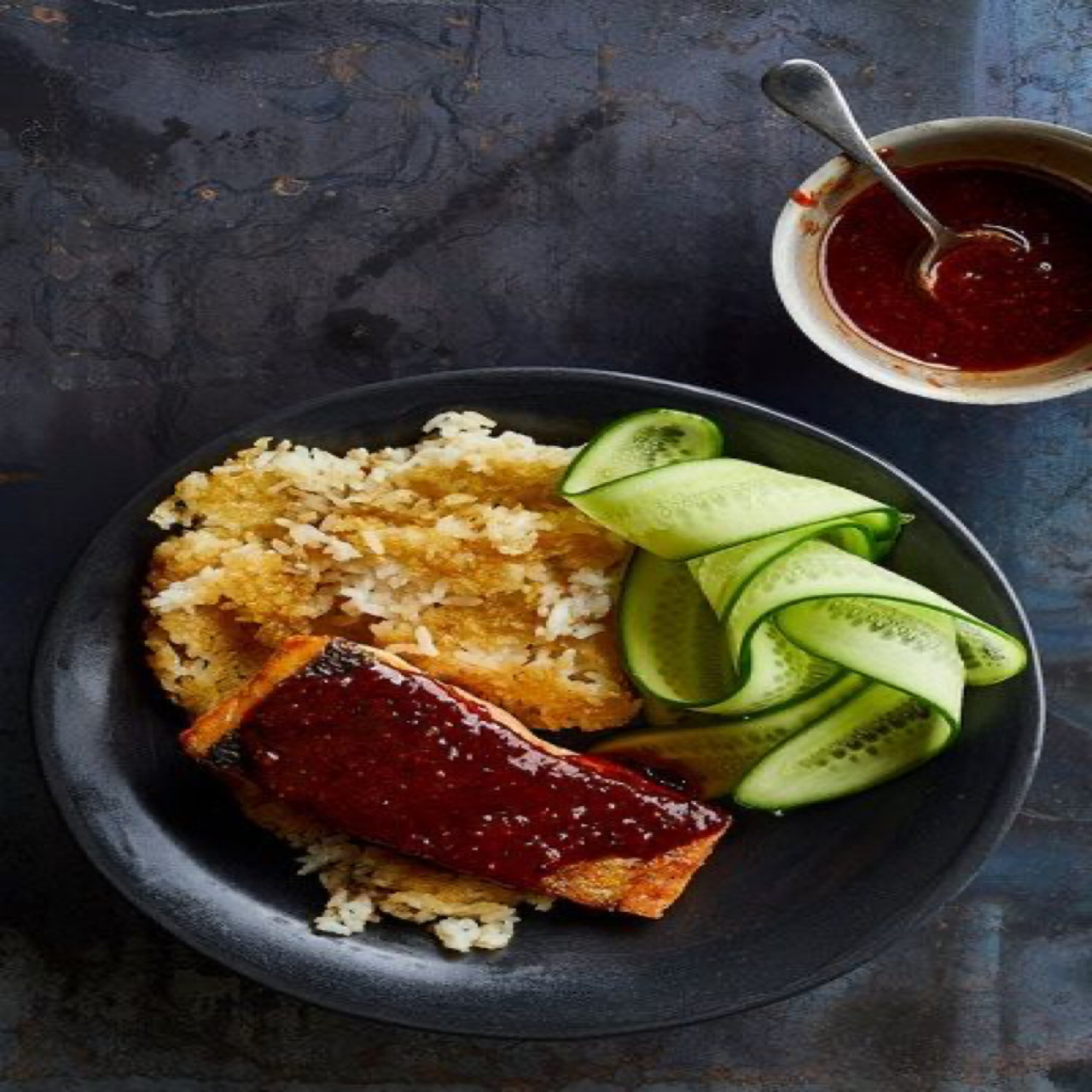 Gochugaru salmon with crispy rice