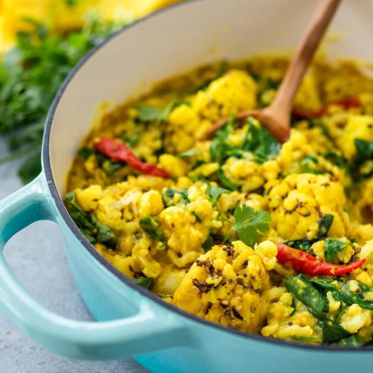 Golden Cauliflower Dal with Spinach and Coconut