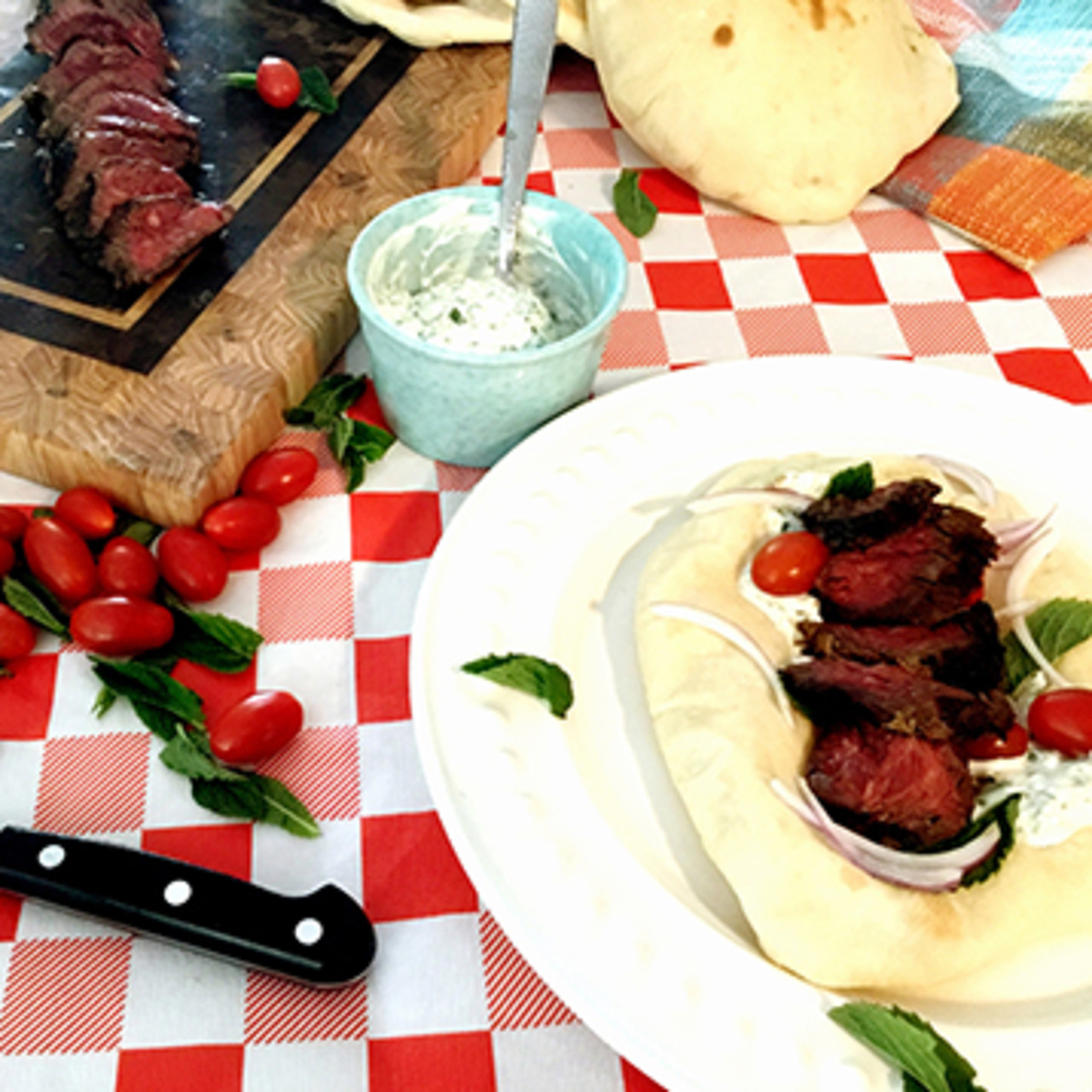 Grilled Wagyu Beef Hanger Steak in Spiced Greek Yogurt Marinade